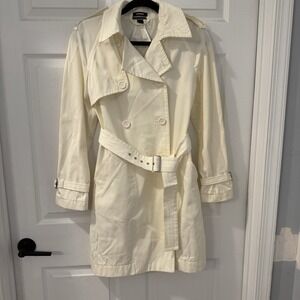 Express Satin Belted Long Trench‎ Coat White Ivory S Quiet Luxury Minimalist
